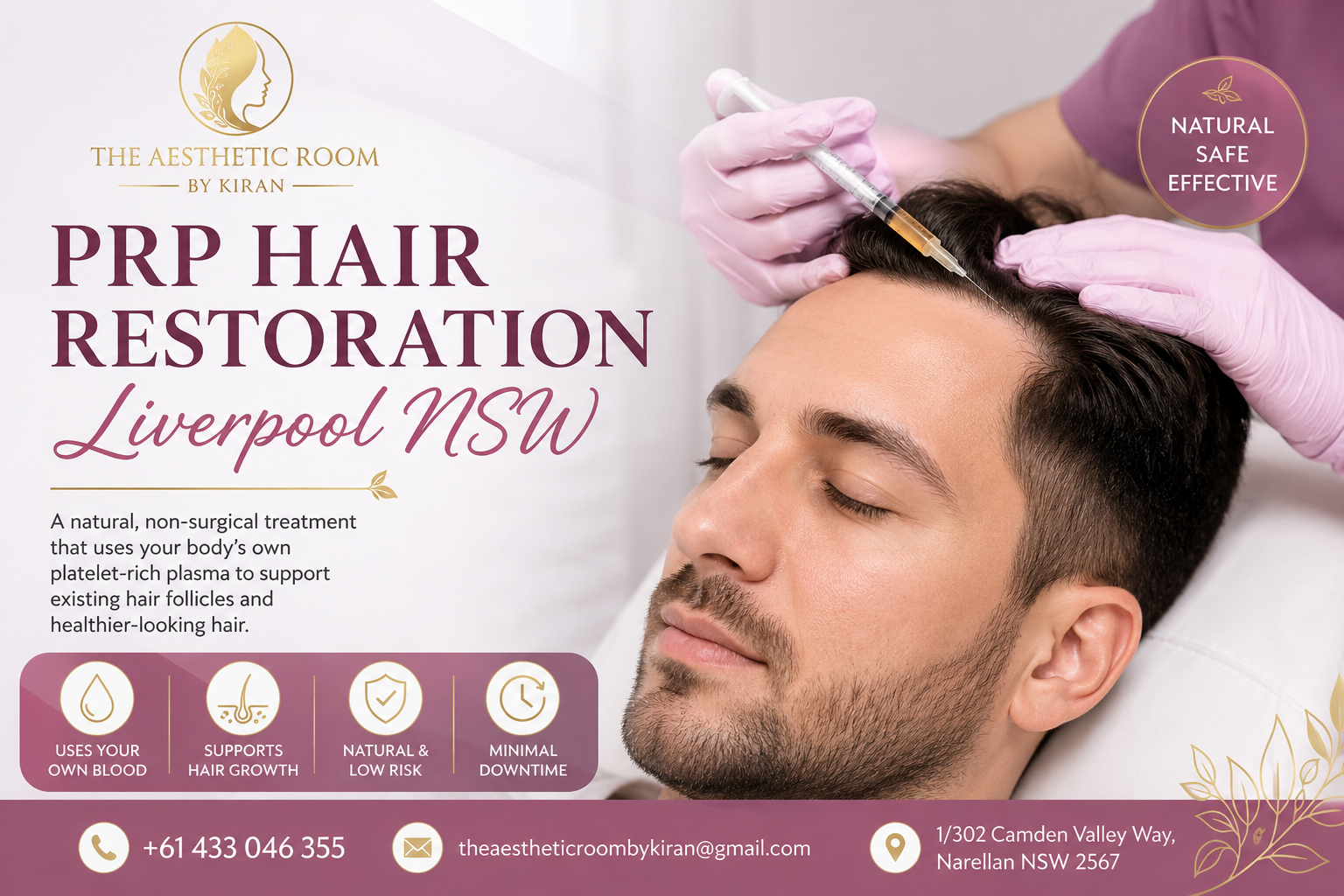 PRP Hair Restoration Liverpool NSW treatment at The Aesthetic Room by Kiran