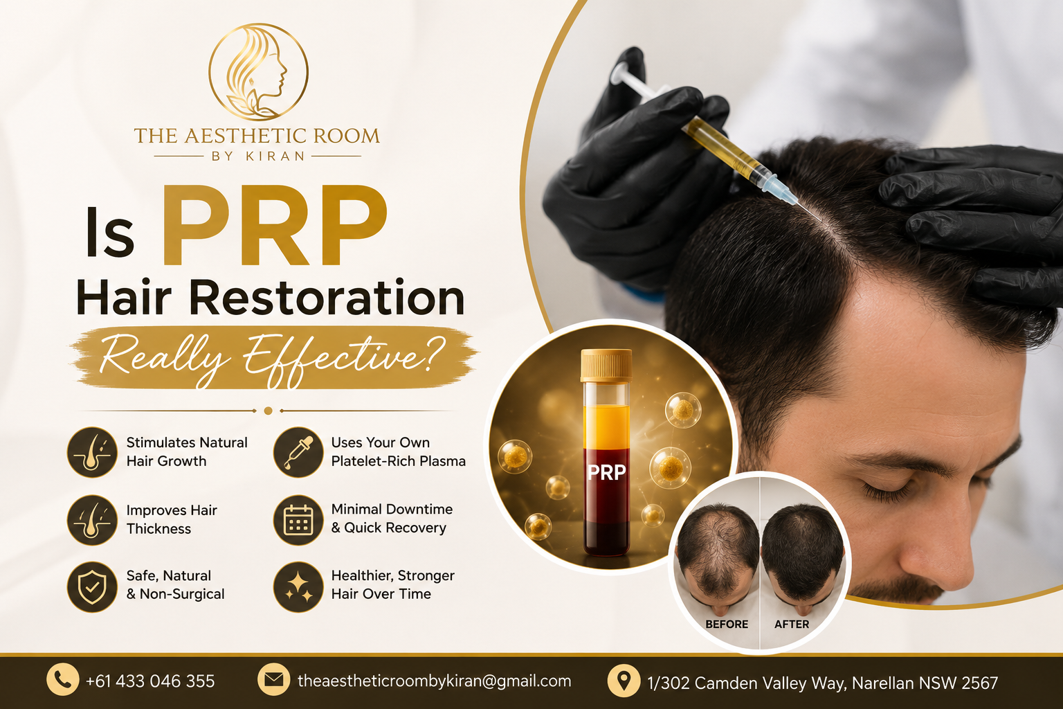 Is PRP hair restoration really effective? Natural PRP hair treatment for hair regrowth in Narellan NSW