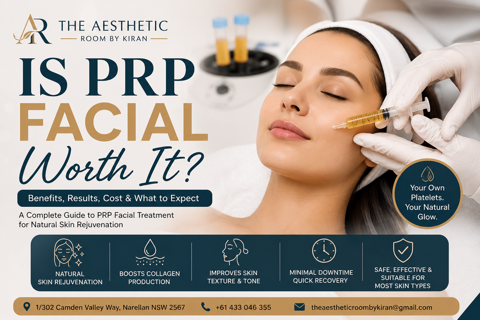 PRP facial treatment for natural skin rejuvenation showing platelet rich plasma therapy to improve collagen production, skin texture, and overall skin appearance