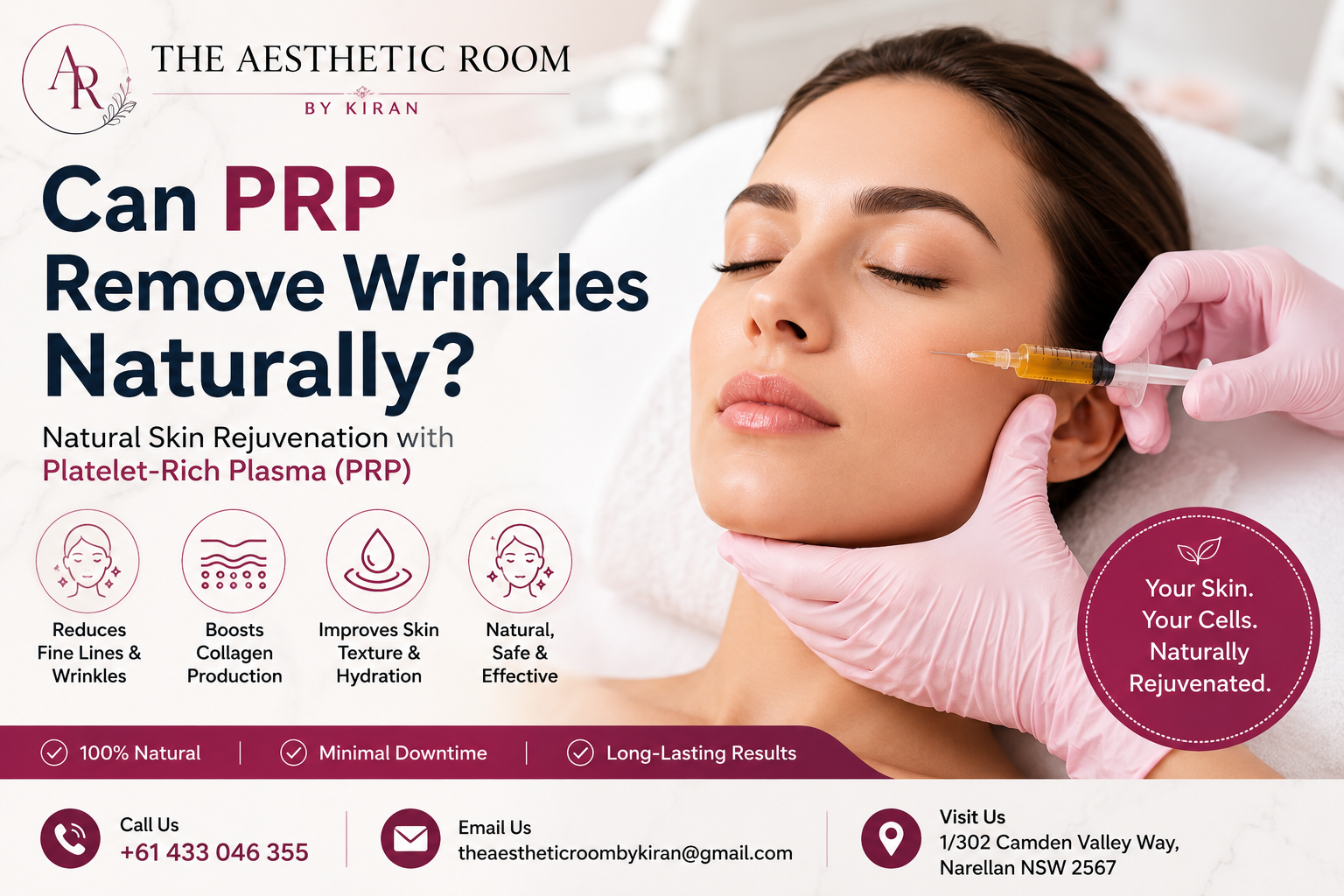 Can PRP remove wrinkles naturally? PRP skin rejuvenation treatment stimulating collagen production to reduce fine lines and improve youthful skin naturally.
