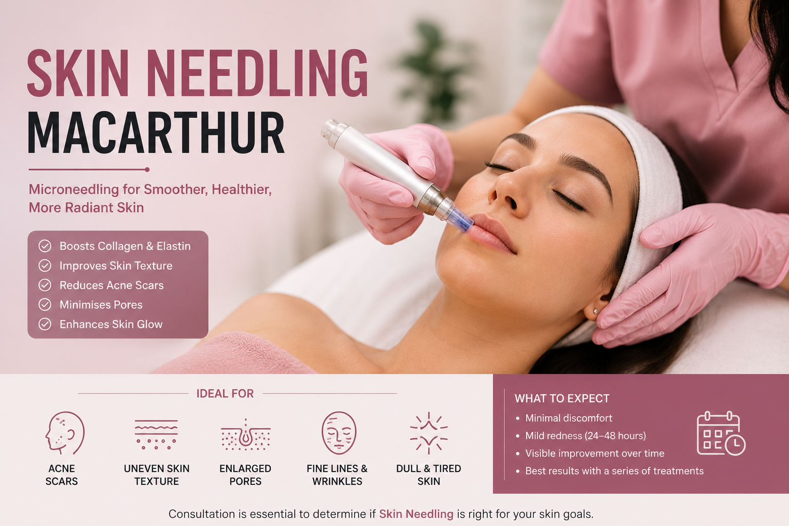 Skin Needling Macarthur treatment for acne scars, uneven skin texture, enlarged pores and skin rejuvenation