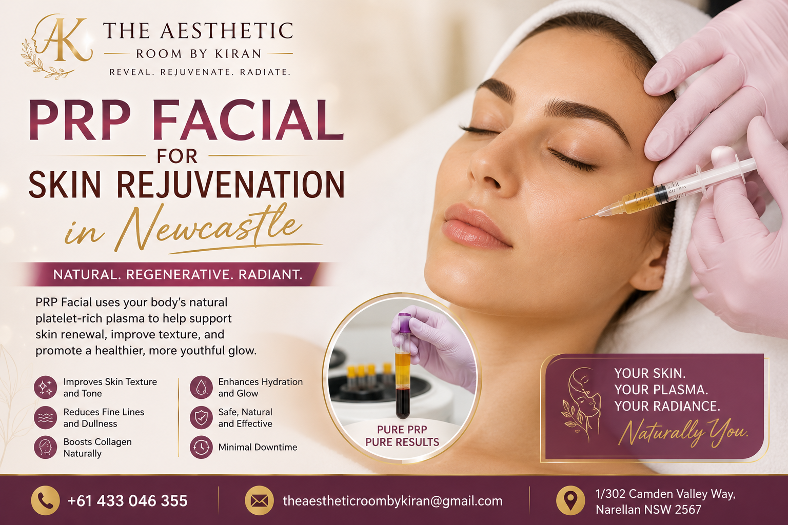 PRP Facial for Skin Rejuvenation in Newcastle for fresher-looking skin and improved texture