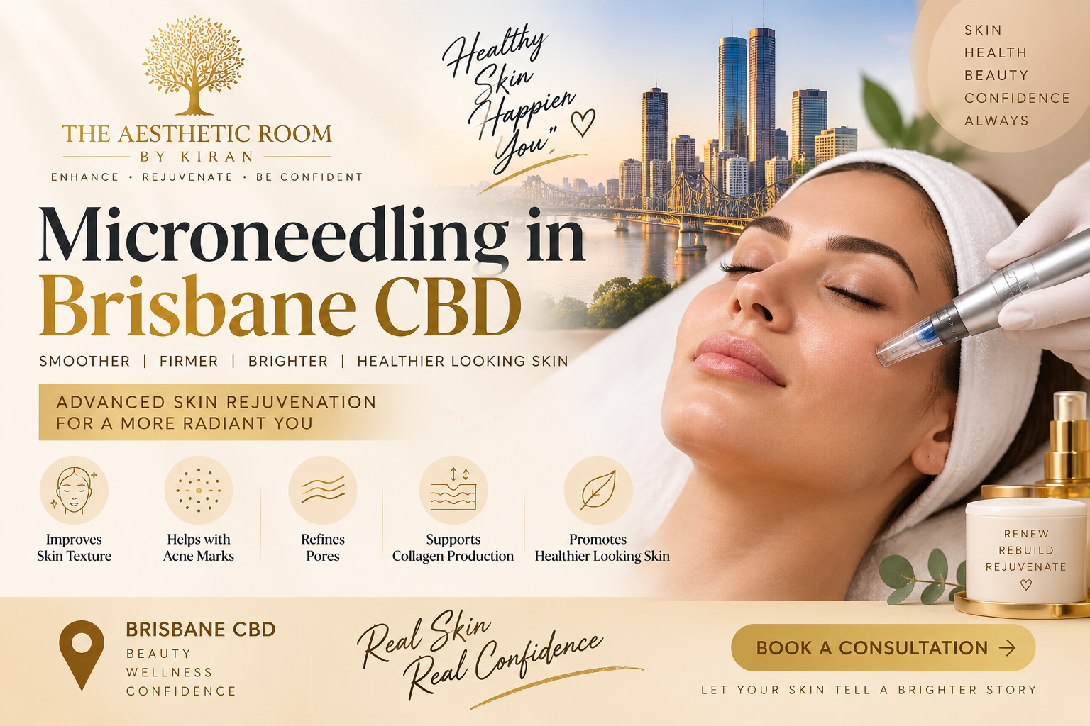 Microneedling in Brisbane CBD for skin rejuvenation, texture and fresher-looking skin