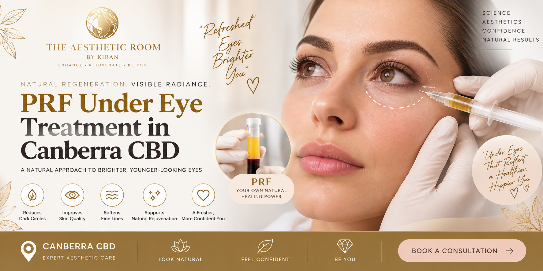 PRF Under Eye Treatment in Canberra CBD at The Aesthetic Room by Kiran