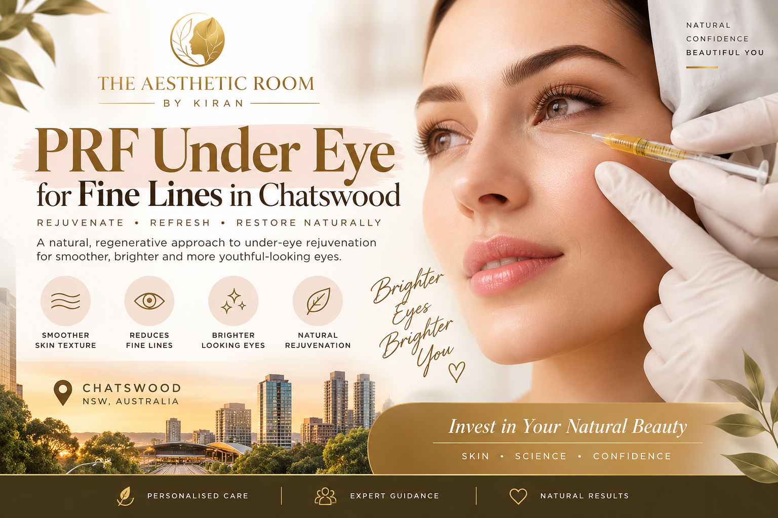 PRF Under Eye for Fine Lines in Chatswood for under-eye rejuvenation at The Aesthetic Room by Kiran